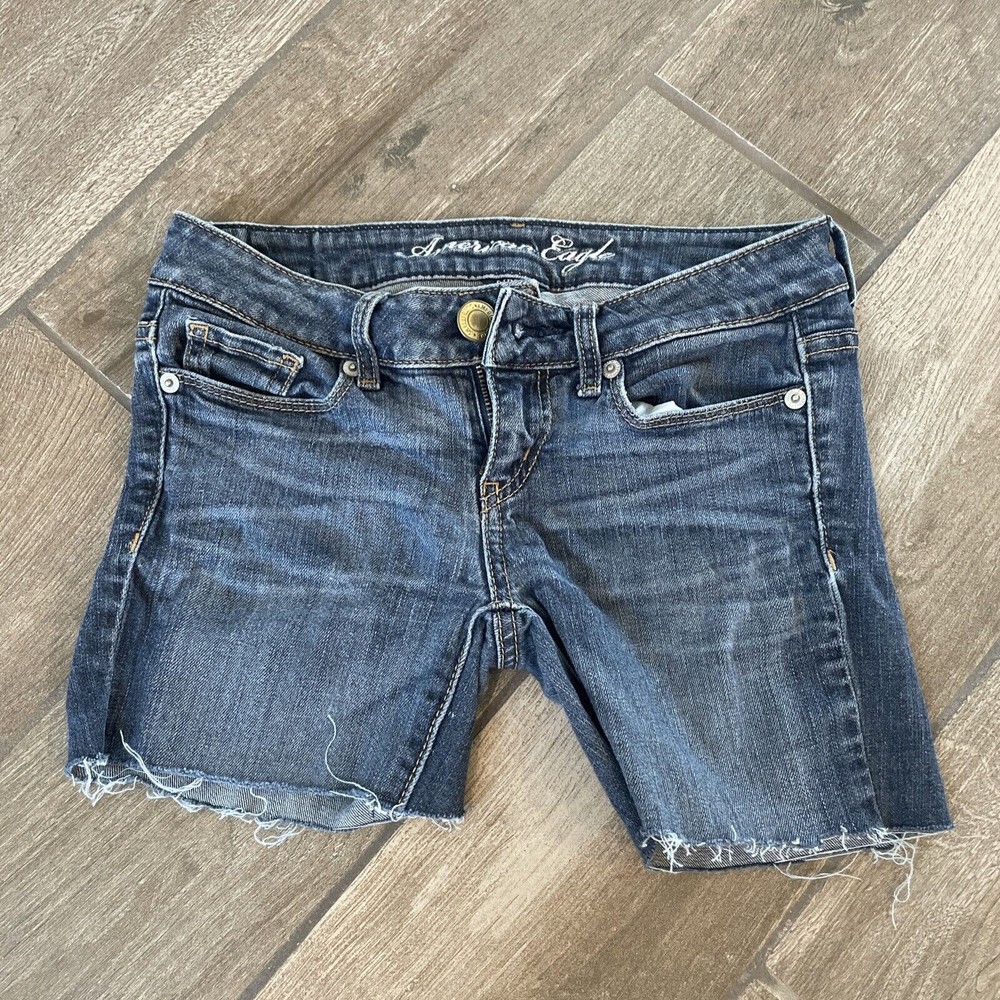 American Eagle MIDI Super Stretch Blue Cut Off Shorts Size 00